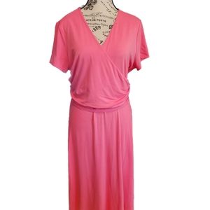 Lands End pink lemonade faux wrap dress